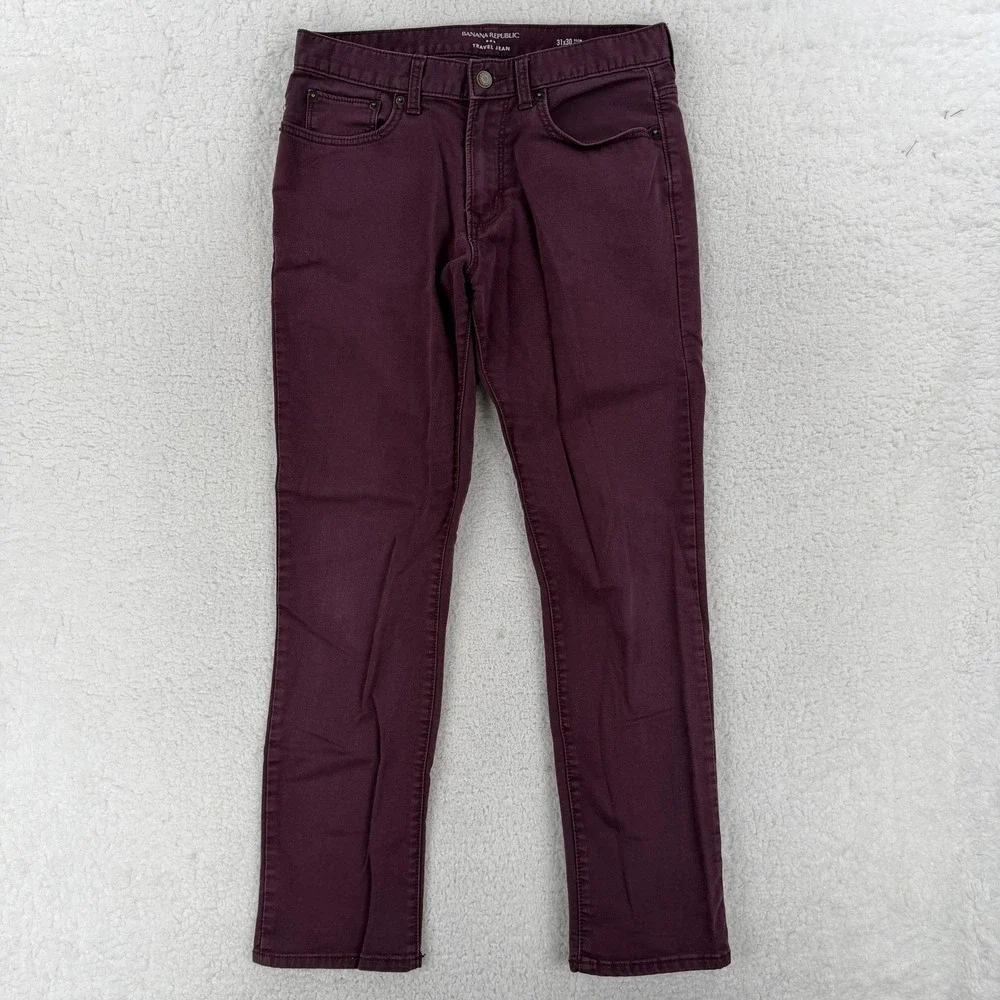 Banana‎ Republic Travel Jeans Mens 31x30 Red Slim Tapered Stretch Denim Pants